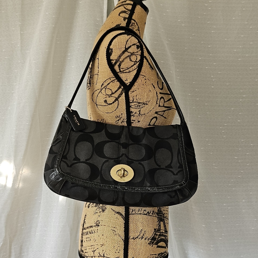 COACH Black Ergo Signature Flap Y2K Shoulder Bag - Picture 2 of 13